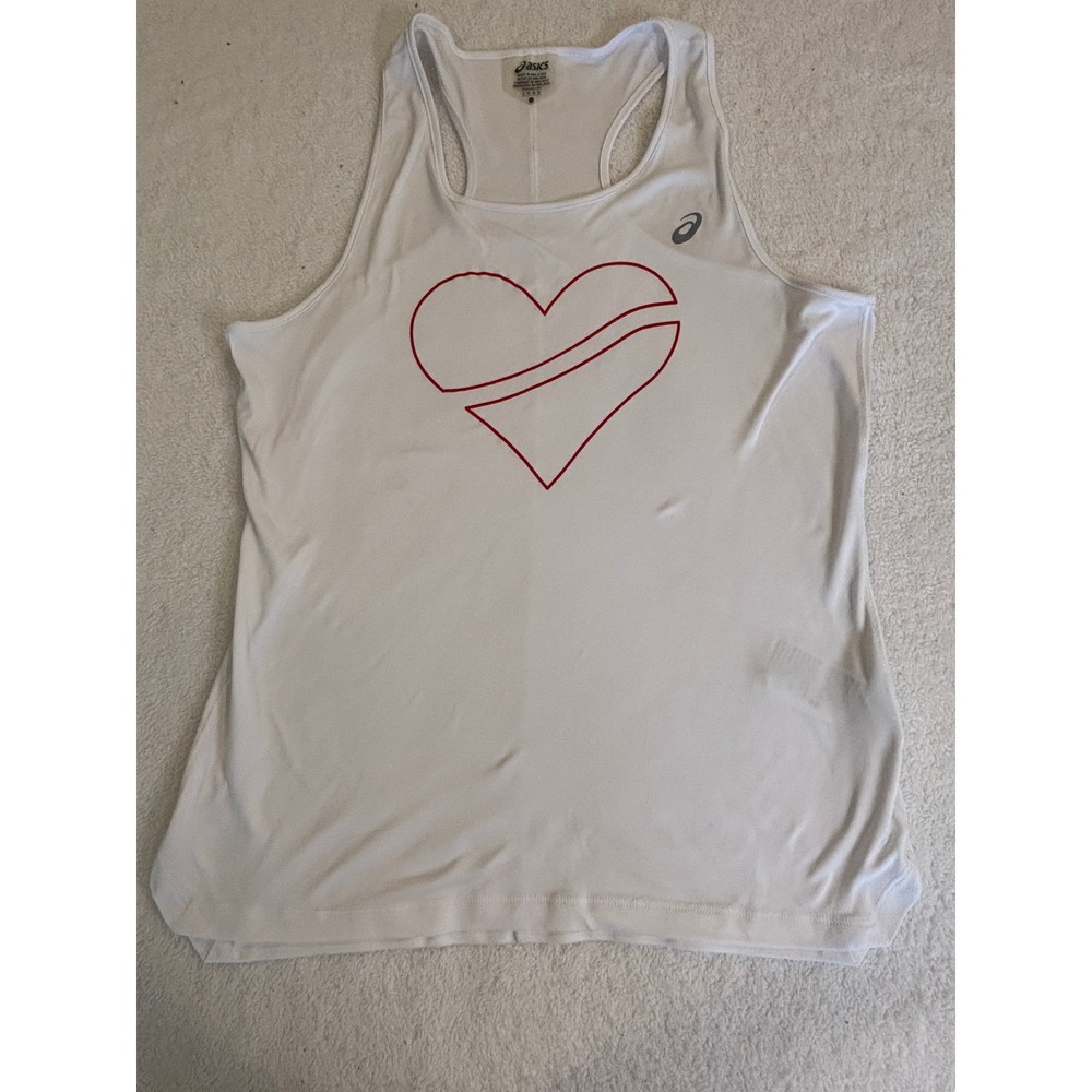 Asics Womens White Heart Graphic Racerback Running Tank Top Large L